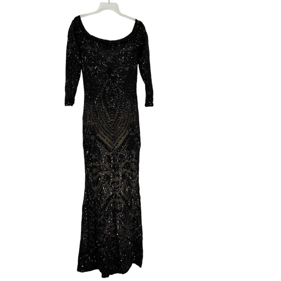 NWT Nadine Merabi Arabella Off The Shoulder Sequin Maxi Dress Black Size 10 - Picture 5 of 13